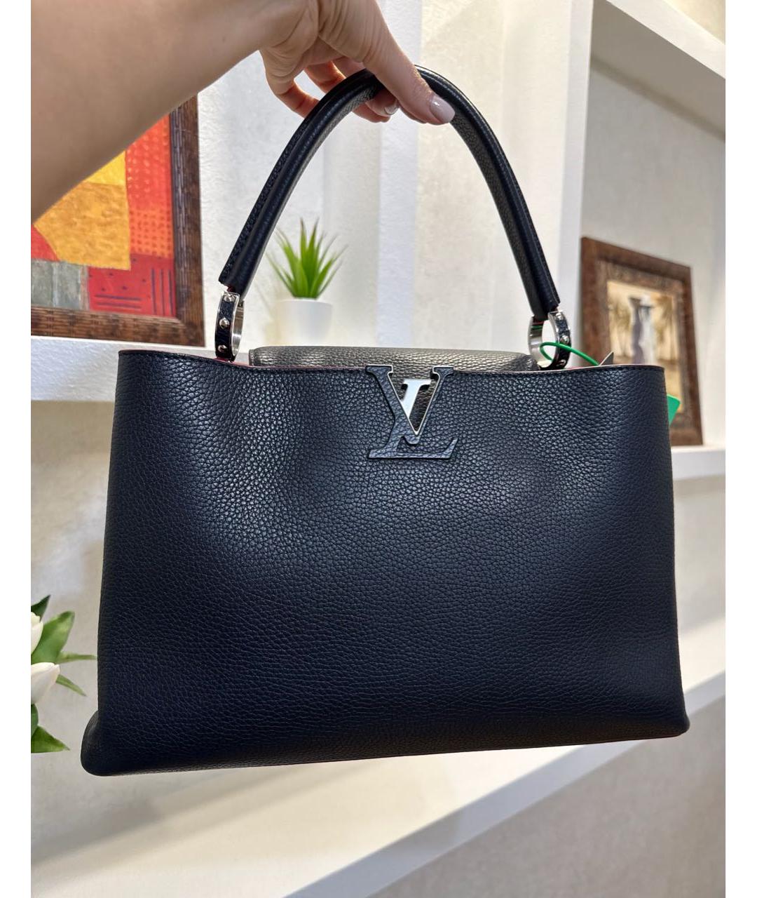 LOUIS VUITTON Темно-синяя кожаная сумка с короткими ручками, фото 6