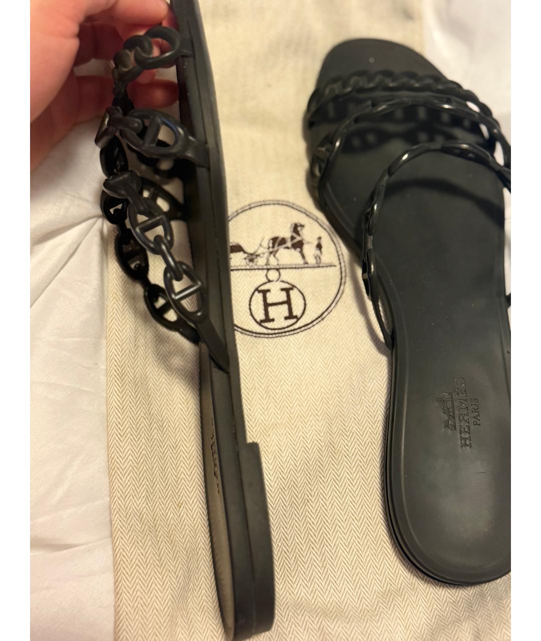 HERMES Черные резиновые сандалии, фото 4