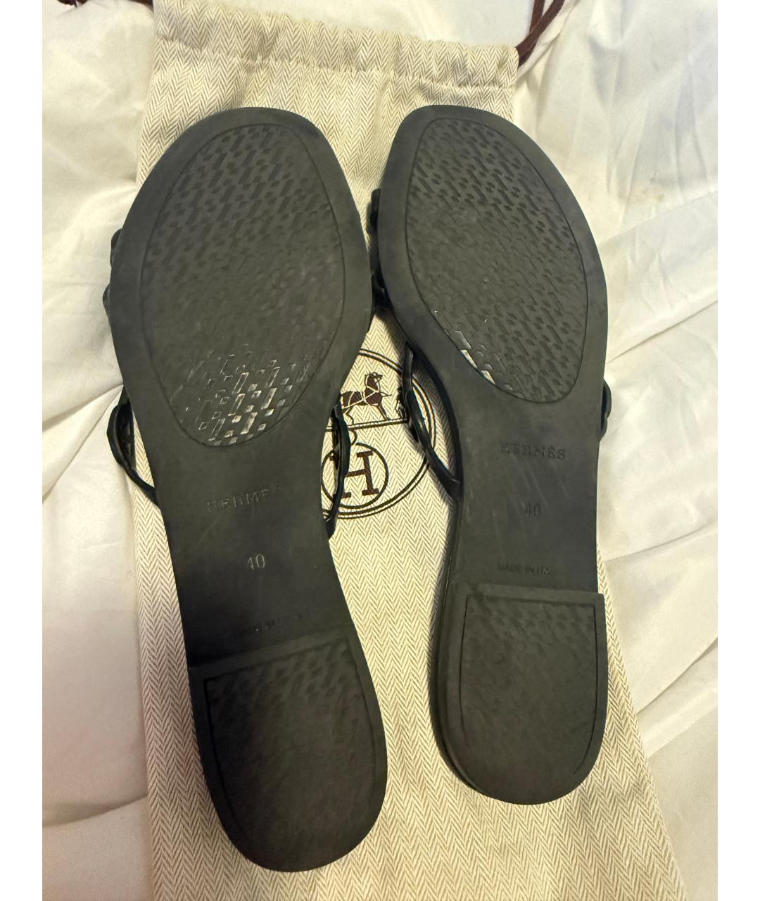 HERMES Черные резиновые сандалии, фото 5