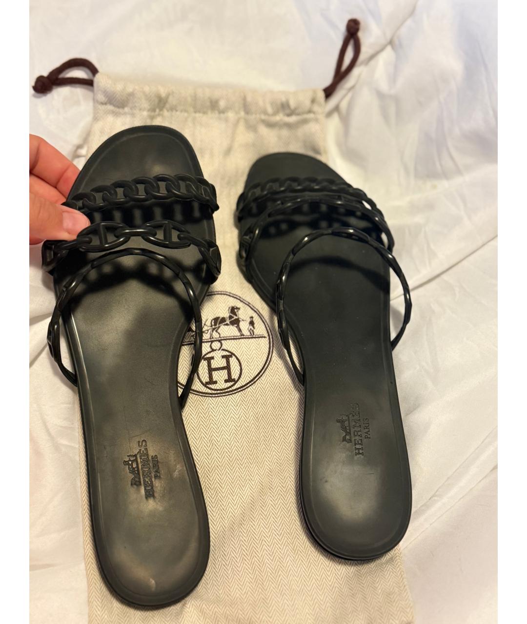 HERMES Черные резиновые сандалии, фото 2