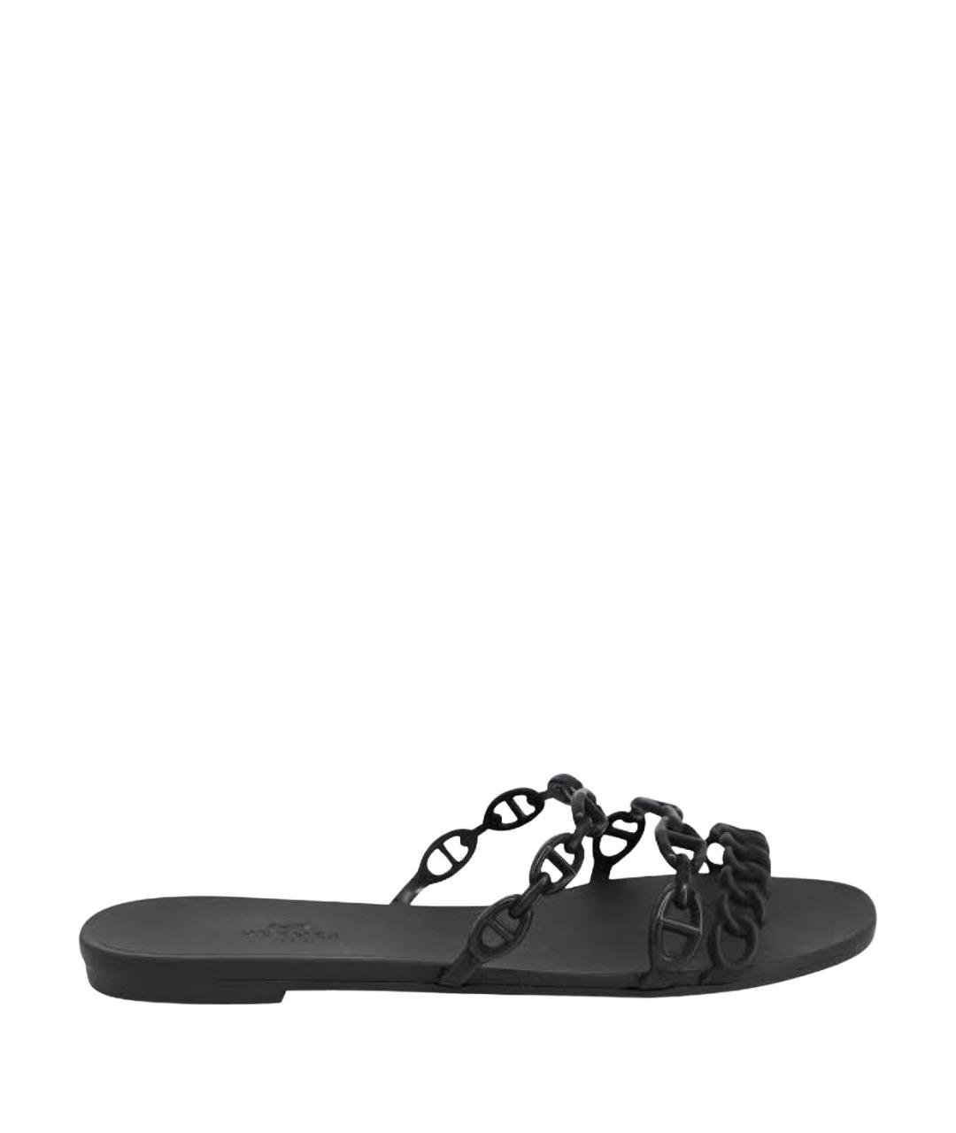 HERMES Черные резиновые сандалии, фото 1