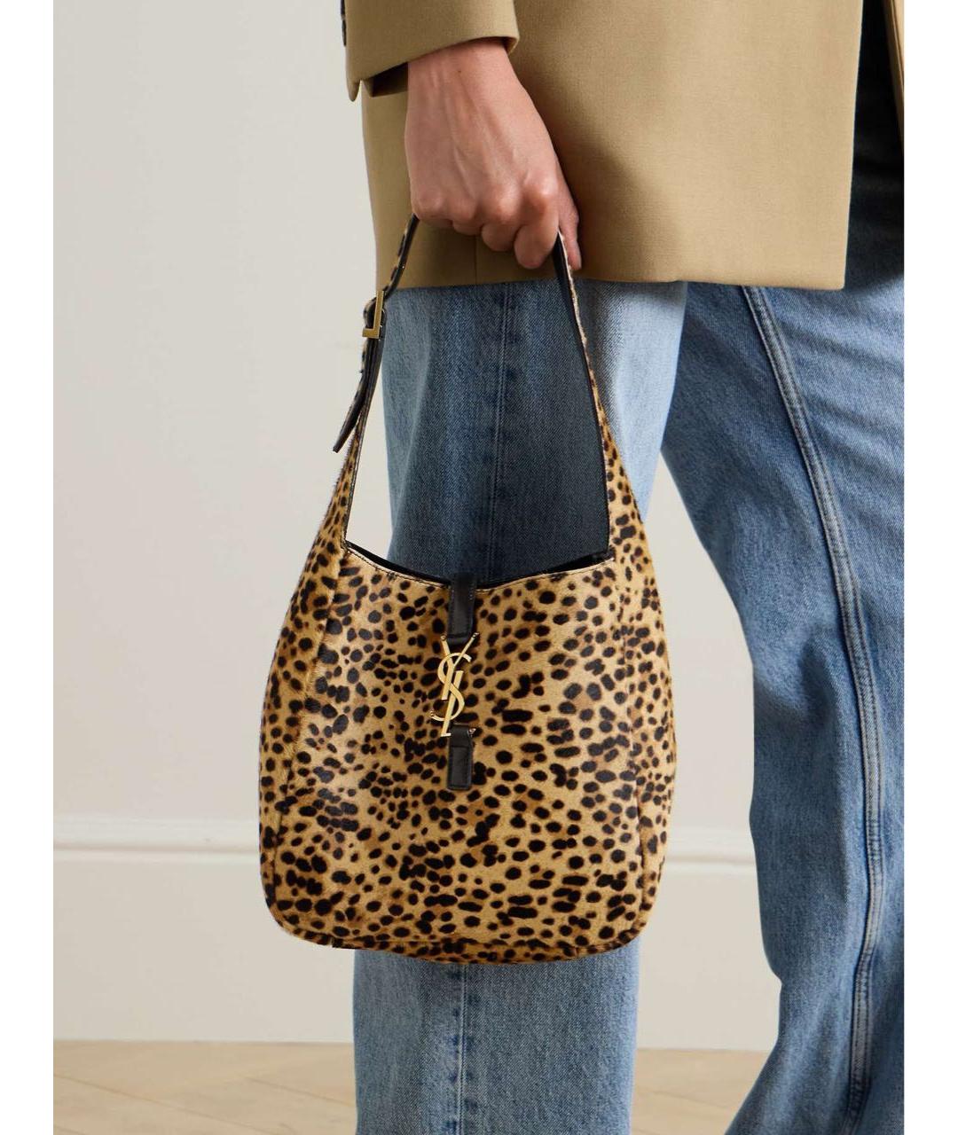 SAINT LAURENT Коричневая кожаная сумка с короткими ручками, фото 2