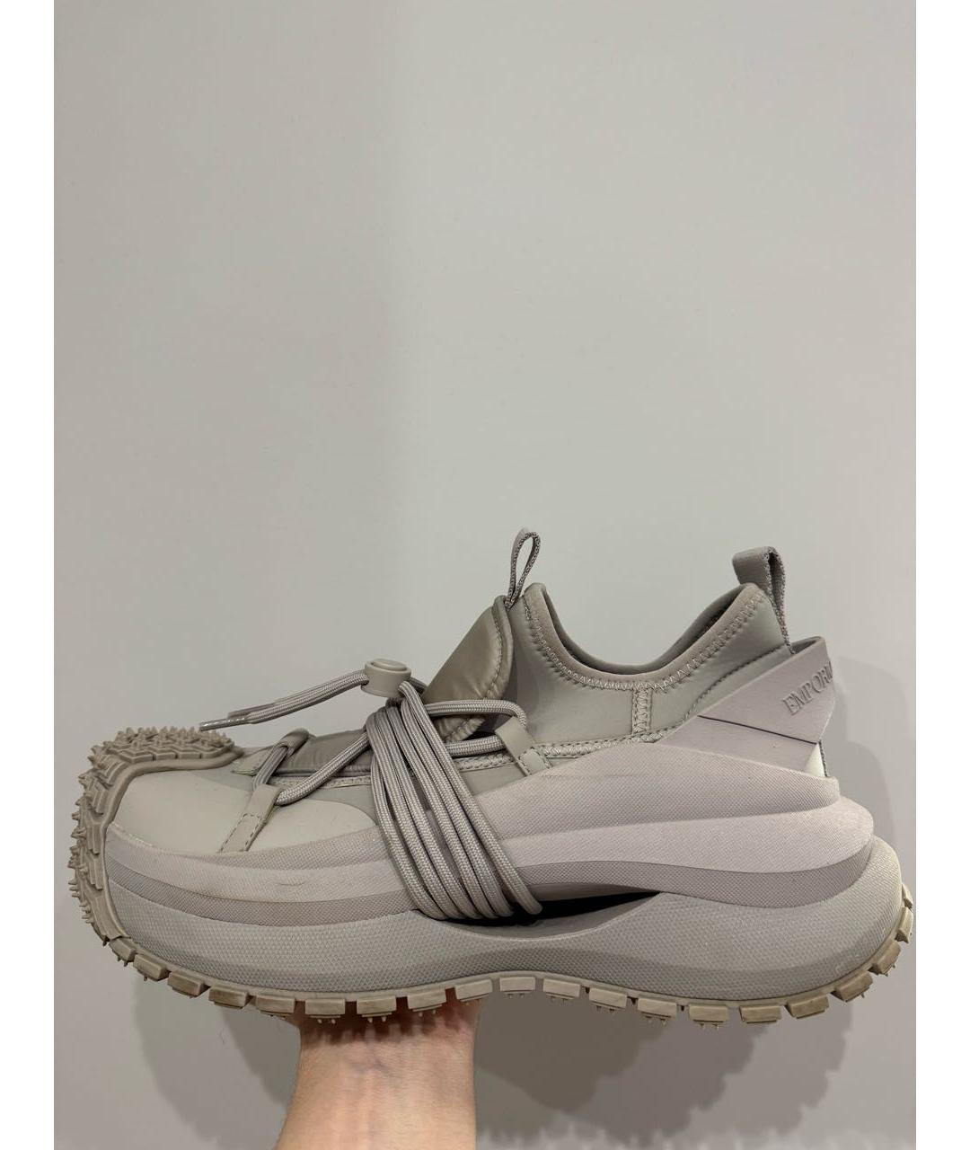 EMPORIO ARMANI Серые текстильные низкие кроссовки / кеды, фото 6