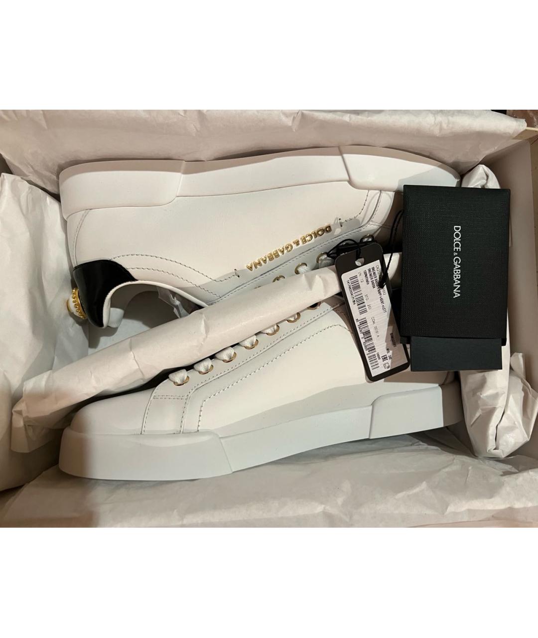 DOLCE&GABBANA Белые кожаные кеды, фото 2