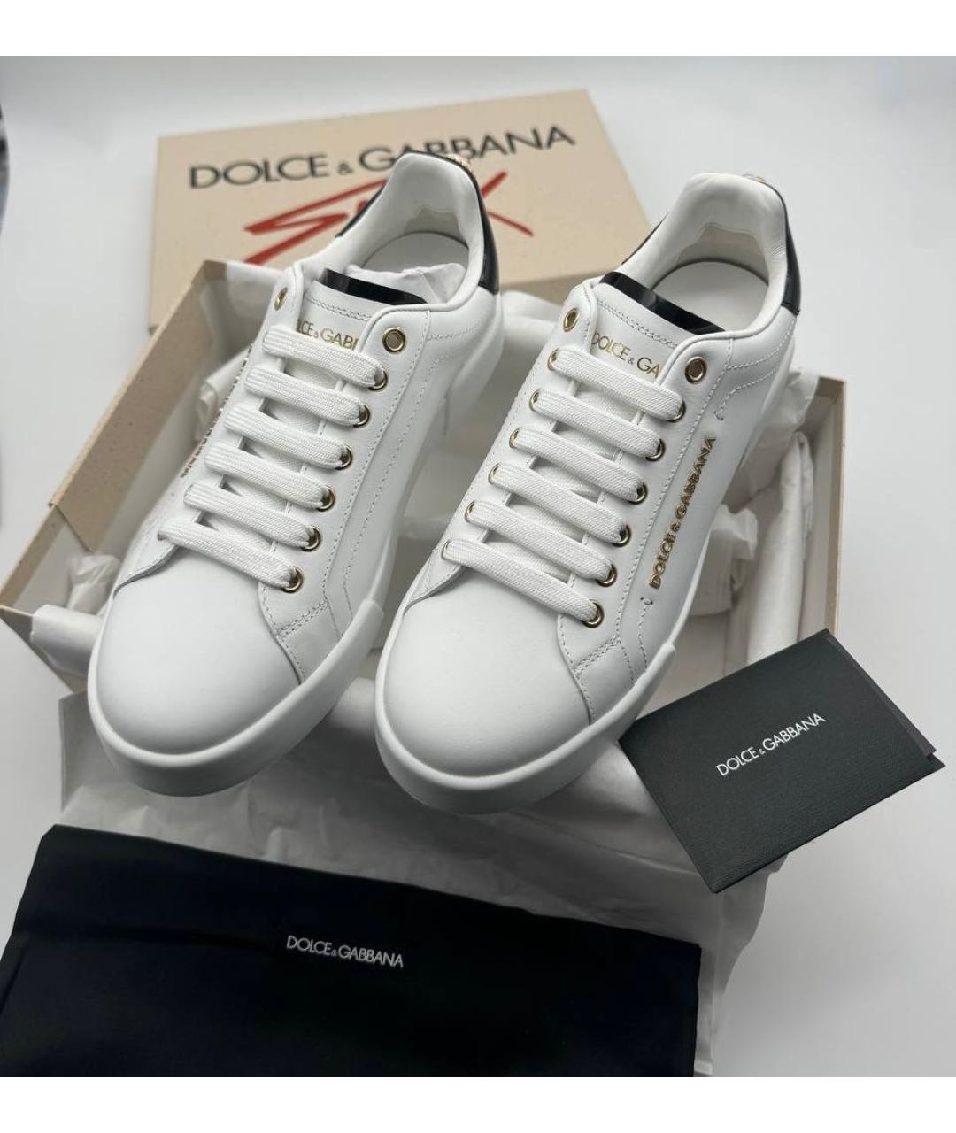 DOLCE&GABBANA Белые кожаные кеды, фото 4