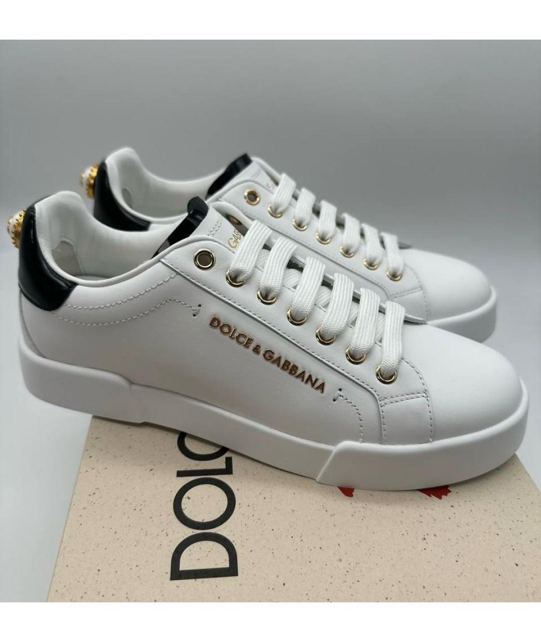 DOLCE&GABBANA Белые кожаные кеды, фото 3