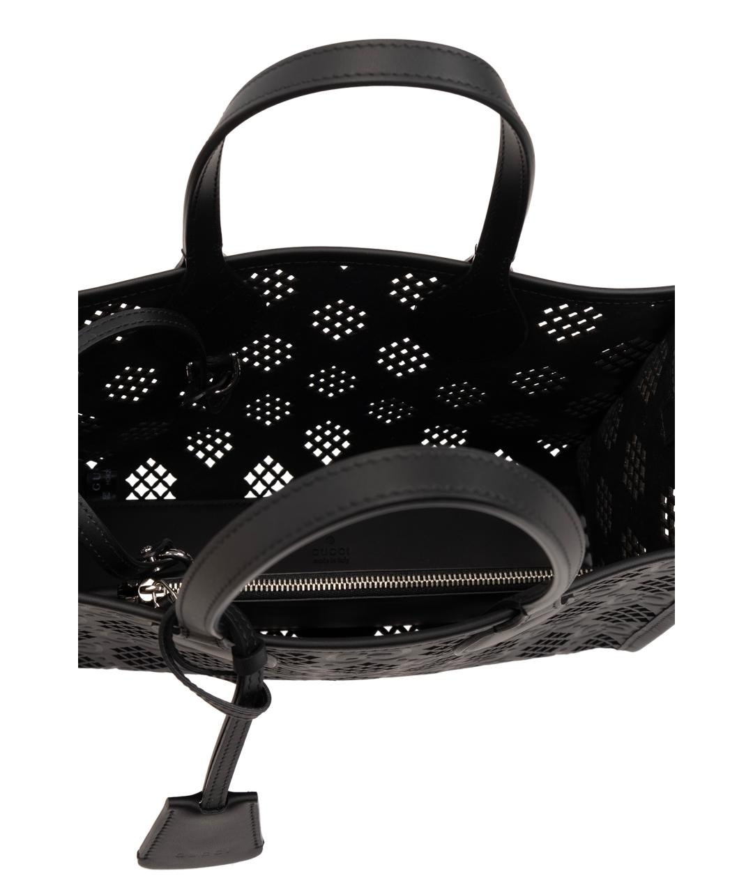 GUCCI Черная кожаная сумка тоут, фото 5