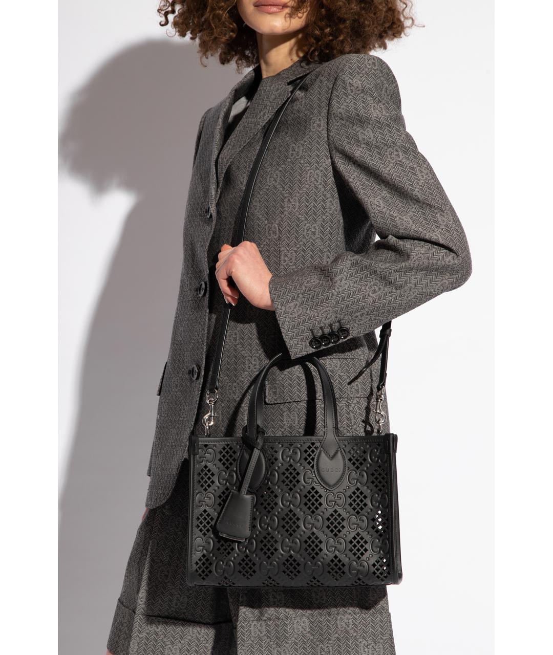 GUCCI Черная кожаная сумка тоут, фото 4