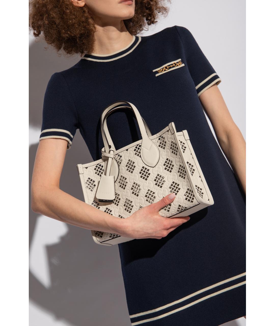 GUCCI Белая кожаная сумка тоут, фото 4