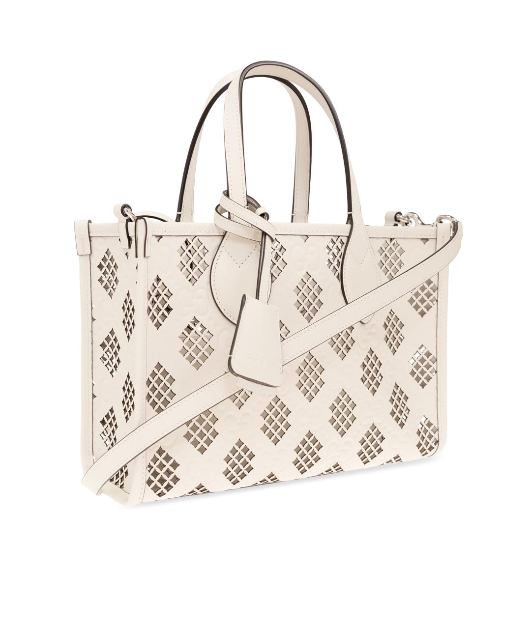 GUCCI Белая кожаная сумка тоут, фото 2