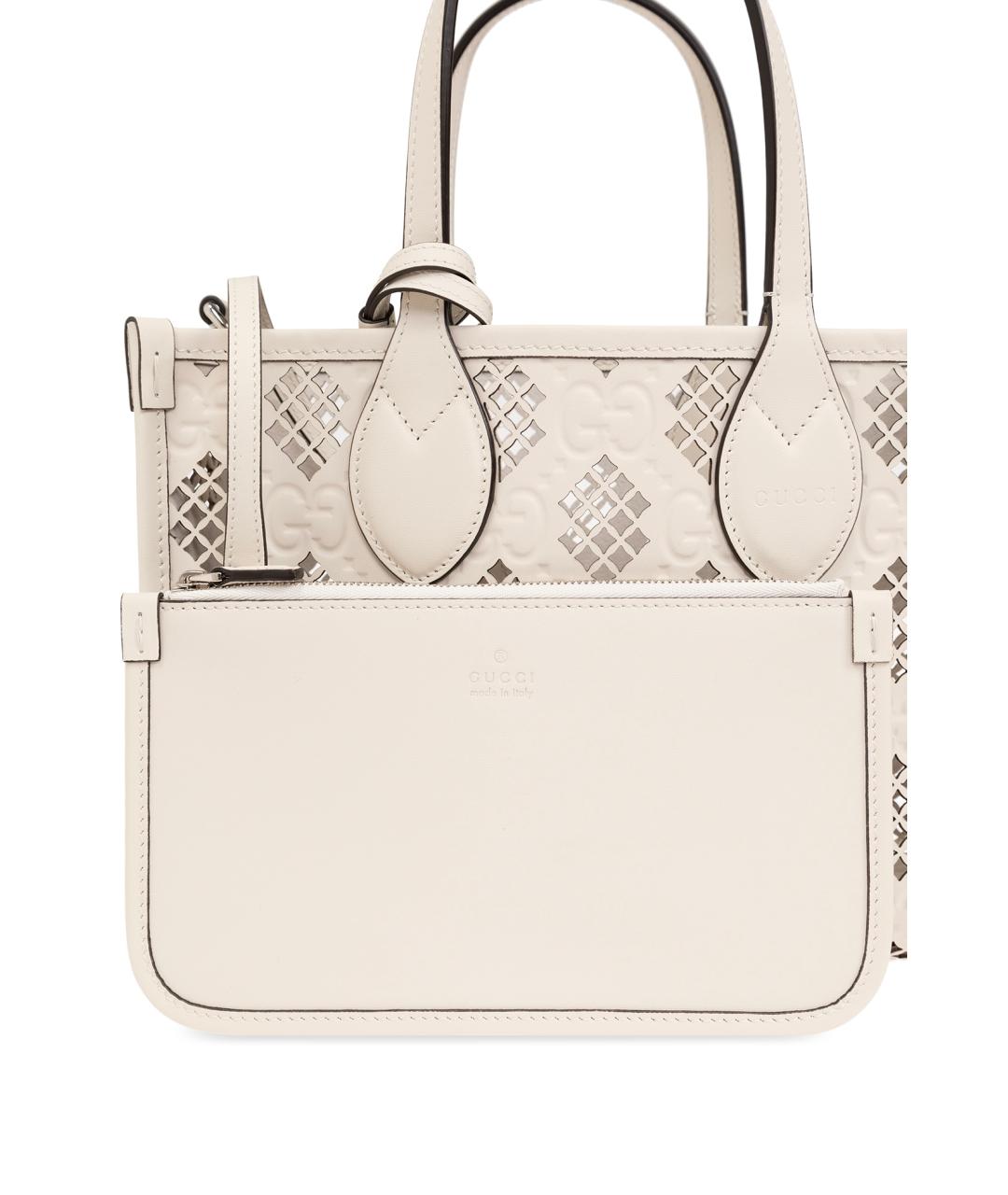 GUCCI Белая кожаная сумка тоут, фото 5