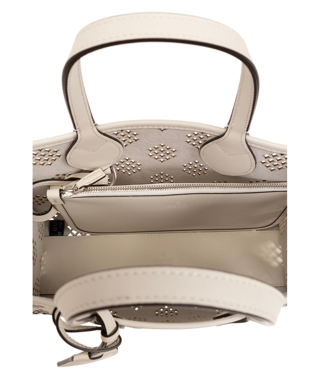 GUCCI Белая кожаная сумка тоут, фото 6