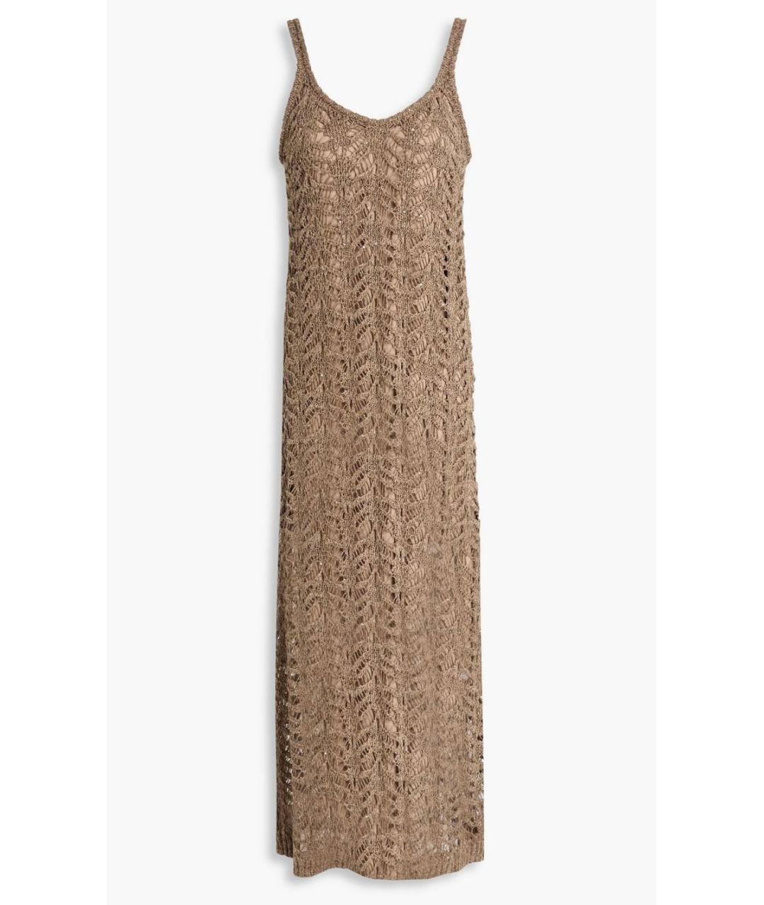 BRUNELLO CUCINELLI Коричневое льняное коктейльное платье, фото 6