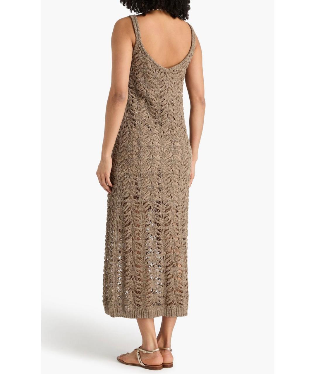 BRUNELLO CUCINELLI Коричневое льняное коктейльное платье, фото 3