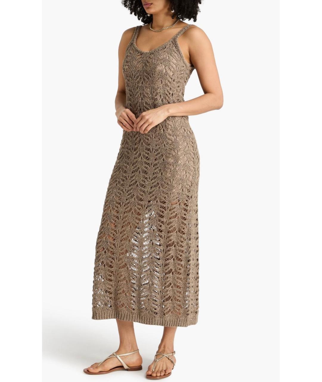 BRUNELLO CUCINELLI Коричневое льняное коктейльное платье, фото 2