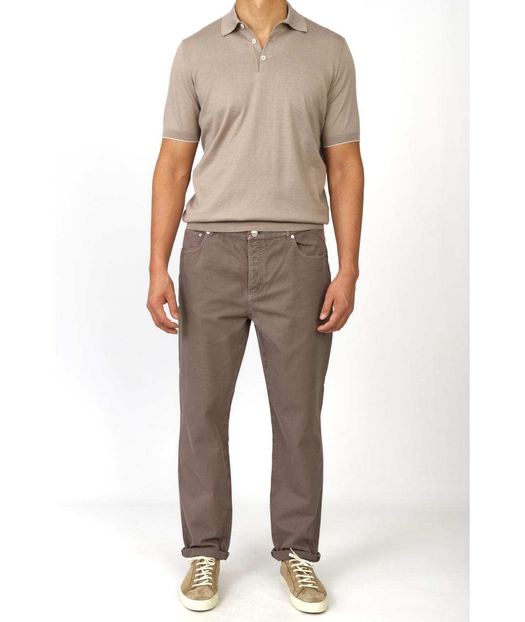 BRUNELLO CUCINELLI Серое хлопковое поло с коротким рукавом, фото 2