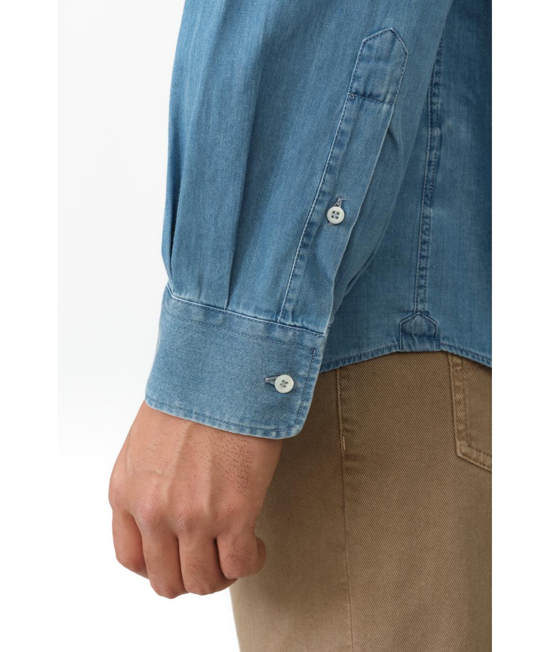 BRUNELLO CUCINELLI Голубая хлопковая кэжуал рубашка, фото 6