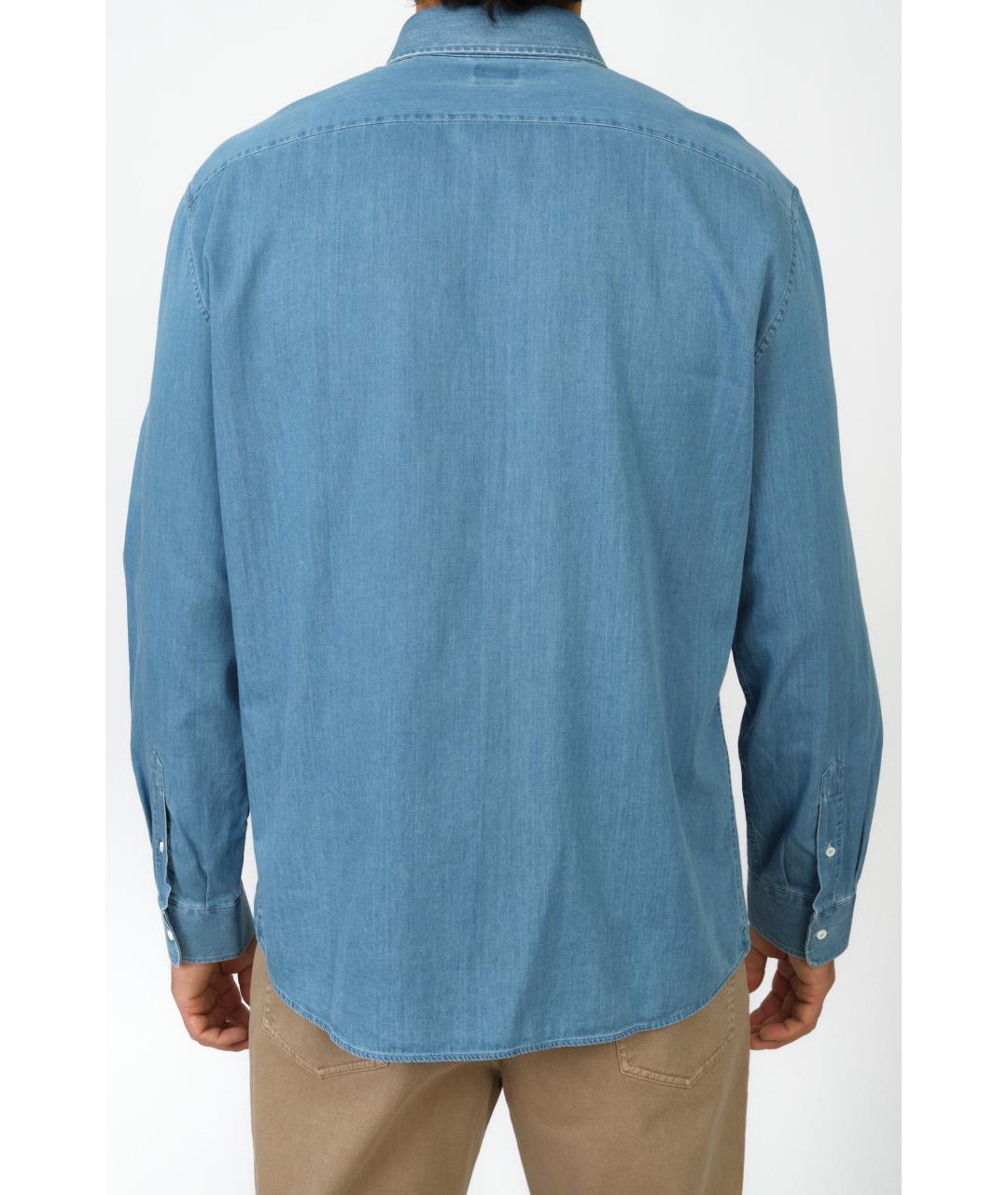 BRUNELLO CUCINELLI Голубая хлопковая кэжуал рубашка, фото 4