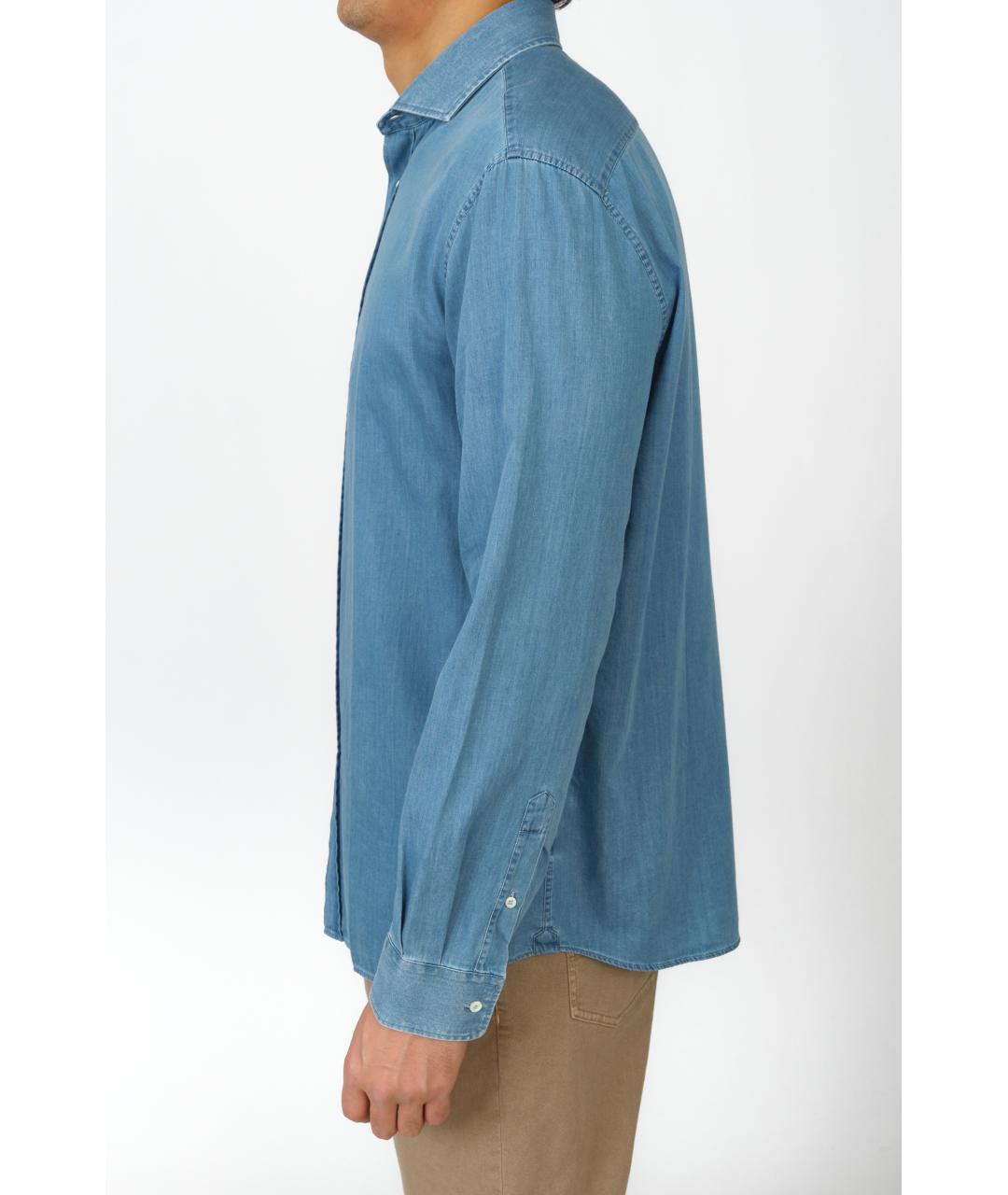 BRUNELLO CUCINELLI Голубая хлопковая кэжуал рубашка, фото 3