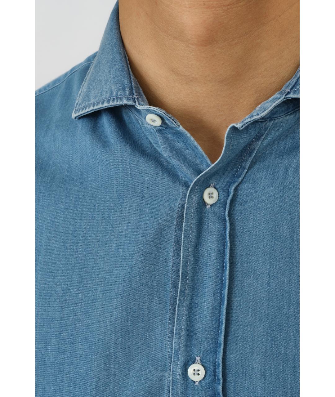 BRUNELLO CUCINELLI Голубая хлопковая кэжуал рубашка, фото 5