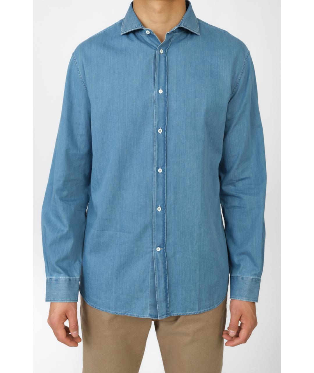 BRUNELLO CUCINELLI Голубая хлопковая кэжуал рубашка, фото 2
