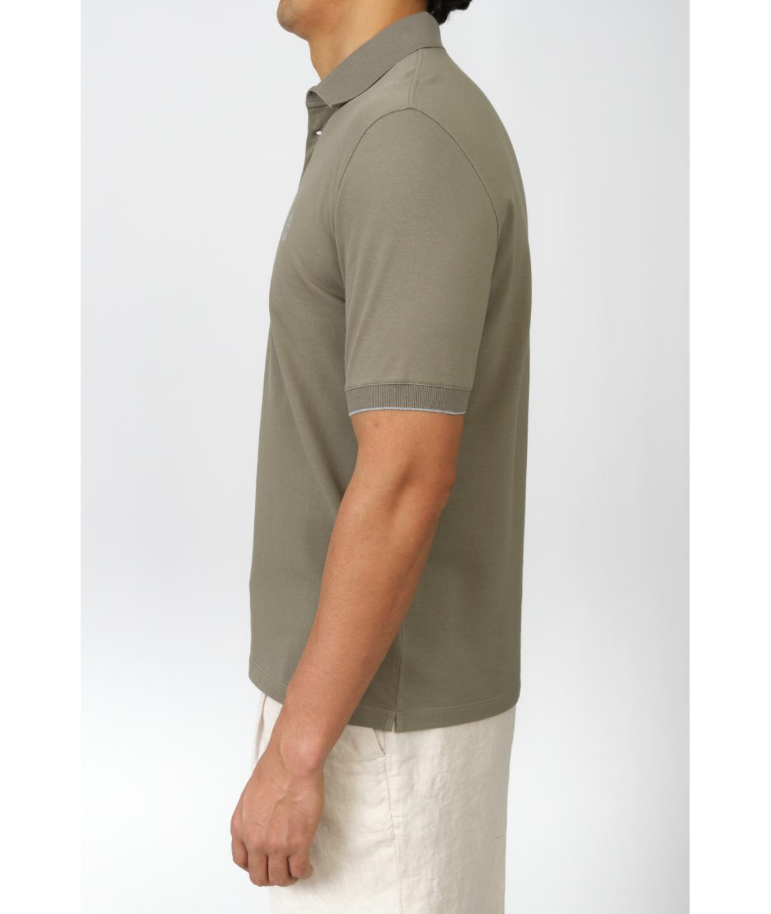BRUNELLO CUCINELLI Хаки хлопковое поло с коротким рукавом, фото 3