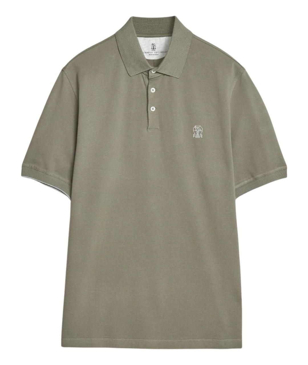 BRUNELLO CUCINELLI Хаки хлопковое поло с коротким рукавом, фото 1