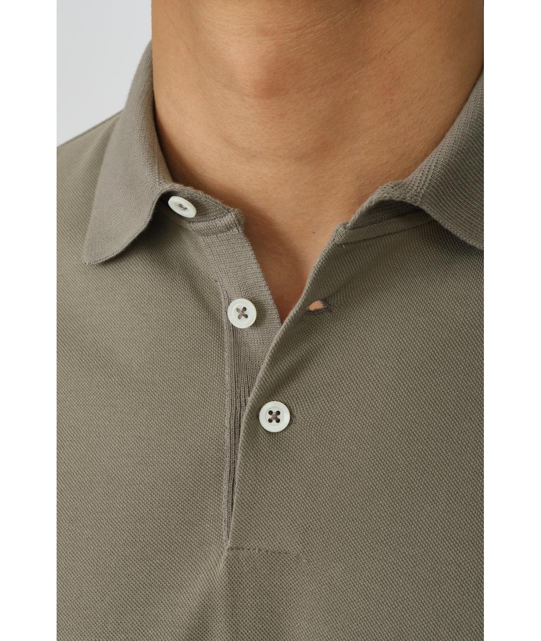 BRUNELLO CUCINELLI Хаки хлопковое поло с коротким рукавом, фото 5