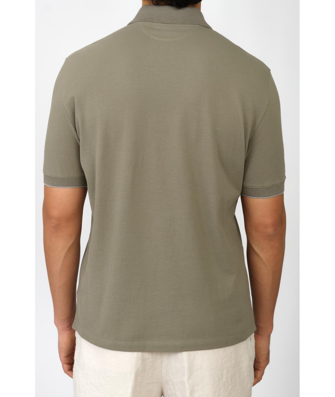 BRUNELLO CUCINELLI Хаки хлопковое поло с коротким рукавом, фото 4