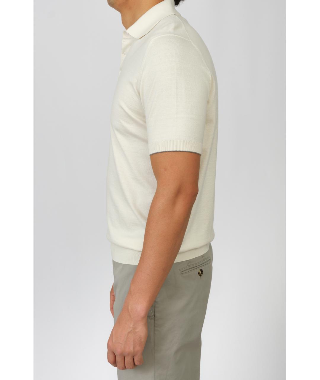 BRUNELLO CUCINELLI Белое хлопковое поло с коротким рукавом, фото 3
