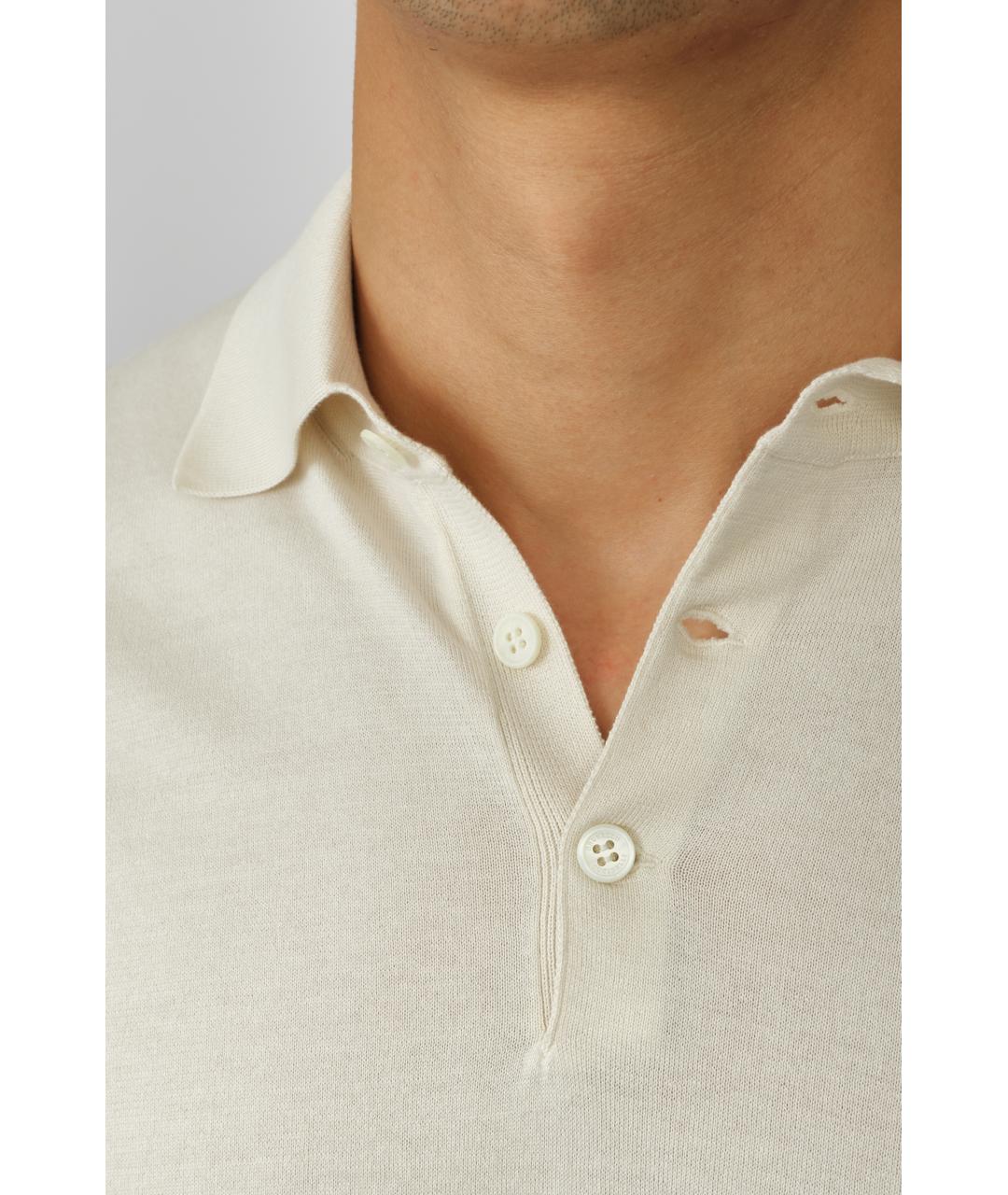 BRUNELLO CUCINELLI Белое хлопковое поло с коротким рукавом, фото 5