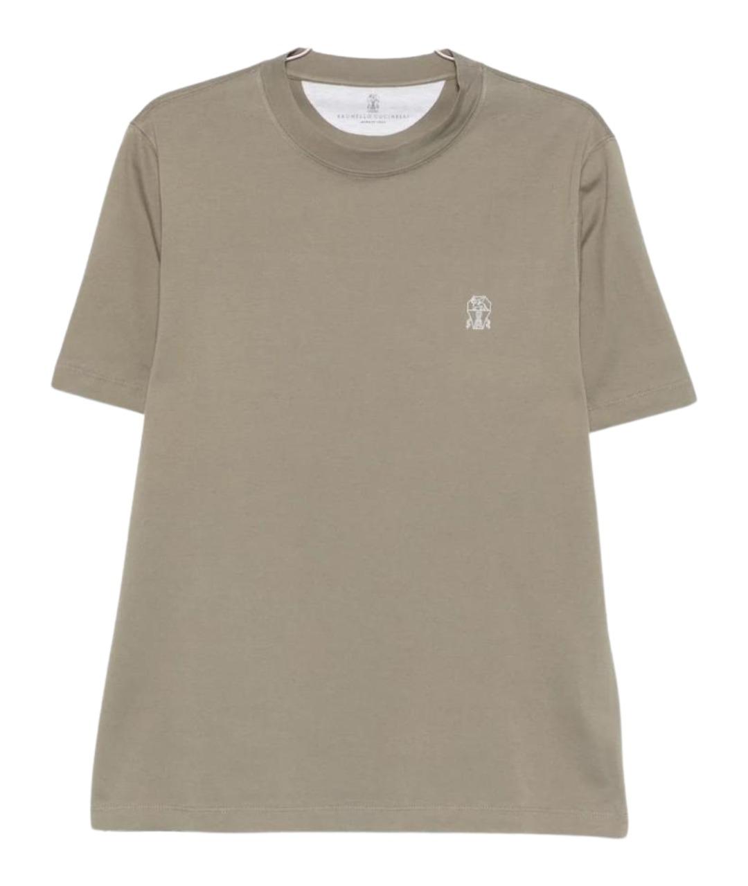 BRUNELLO CUCINELLI Хаки хлопковая футболка, фото 1