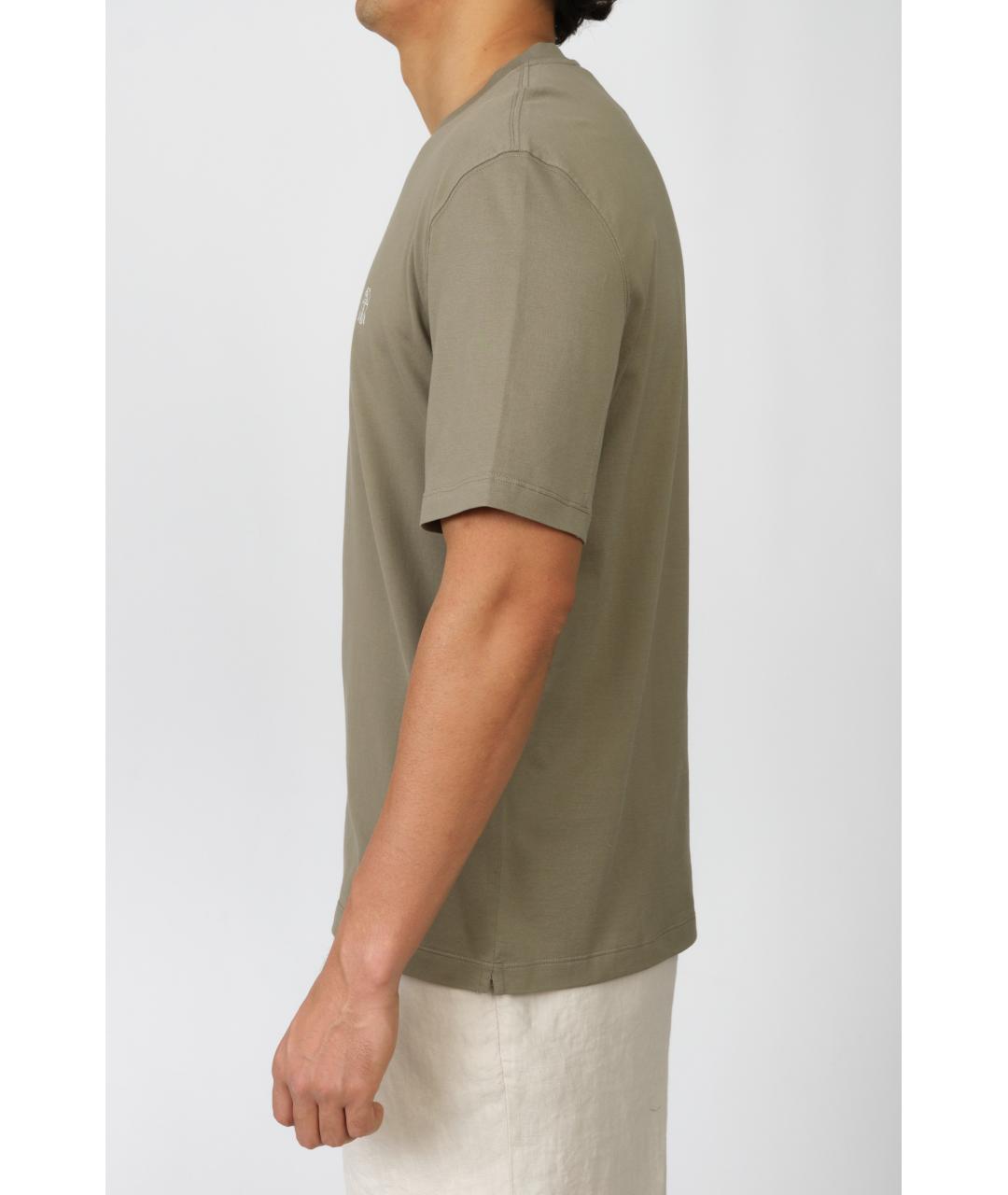 BRUNELLO CUCINELLI Хаки хлопковая футболка, фото 4