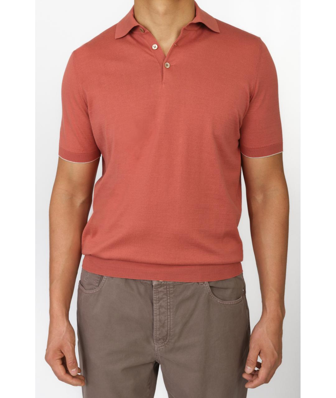 BRUNELLO CUCINELLI Красное хлопковое поло с коротким рукавом, фото 6