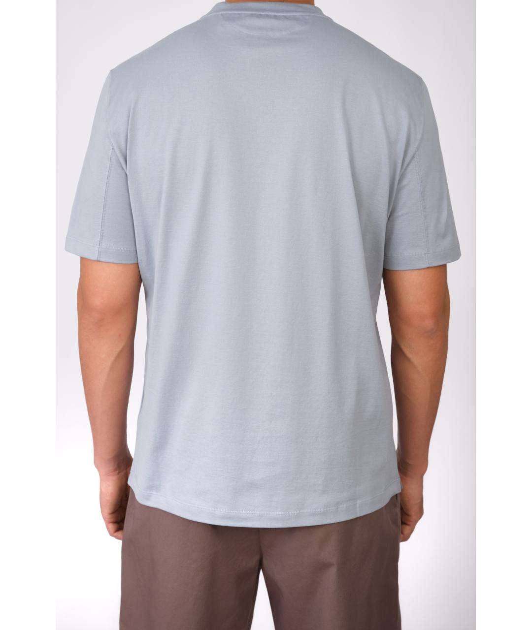 BRUNELLO CUCINELLI Голубая хлопковая футболка, фото 4