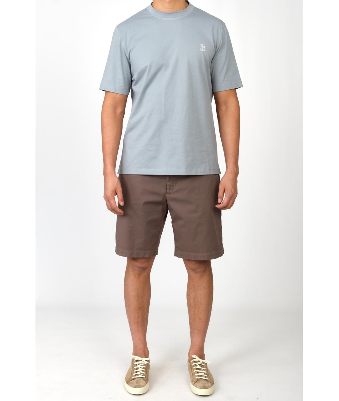 BRUNELLO CUCINELLI Голубая хлопковая футболка, фото 2