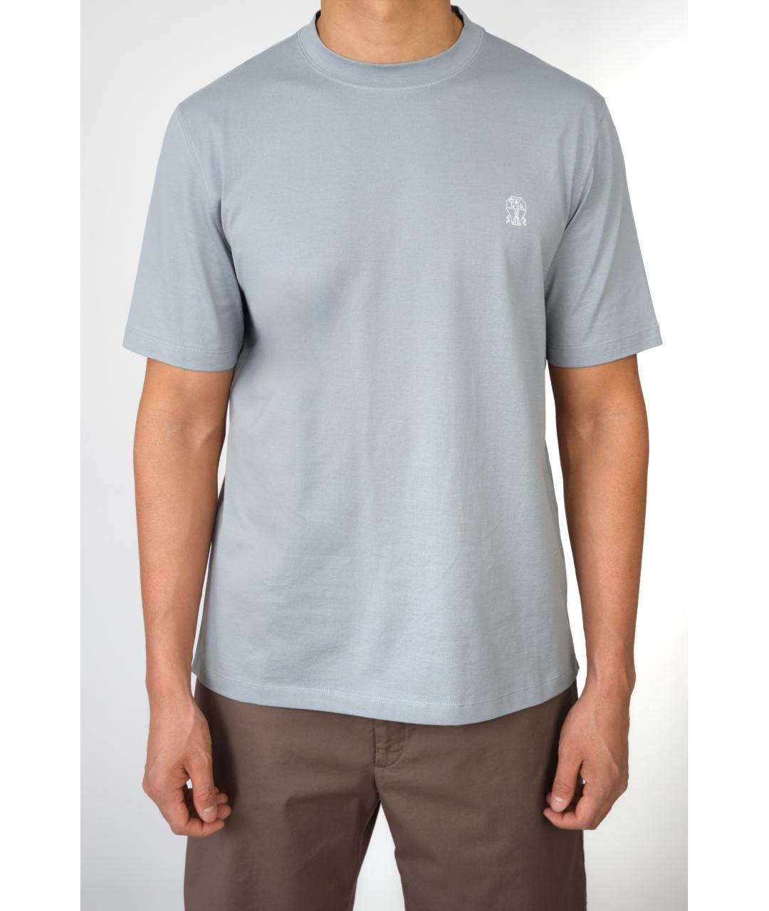BRUNELLO CUCINELLI Голубая хлопковая футболка, фото 6