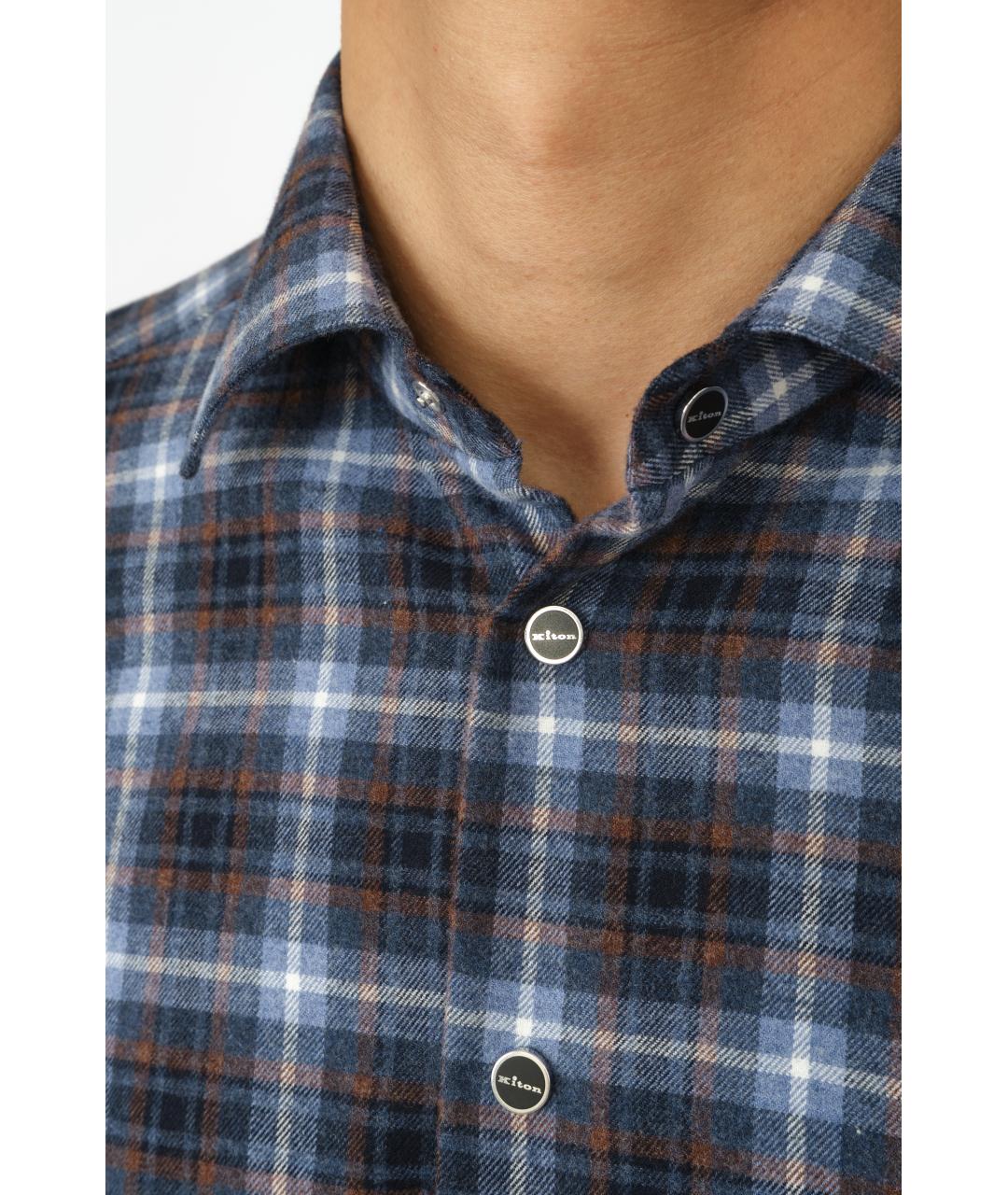 KITON Темно-синяя хлопковая кэжуал рубашка, фото 5