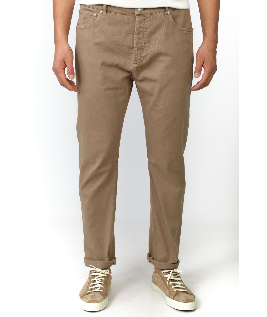 BRUNELLO CUCINELLI Коричневые хлопковые прямые джинсы, фото 6