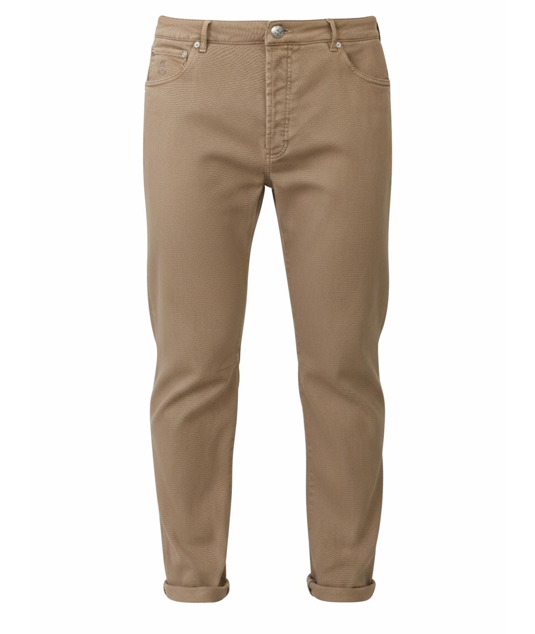 BRUNELLO CUCINELLI Коричневые хлопковые прямые джинсы, фото 1