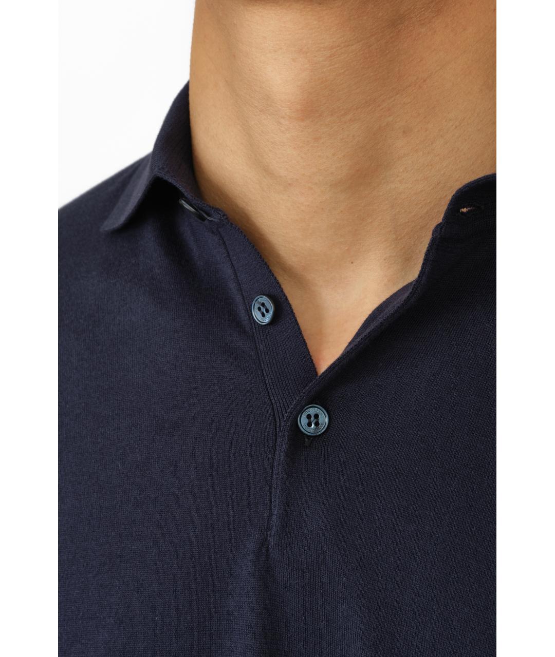 BRUNELLO CUCINELLI Темно-синее хлопковое поло с коротким рукавом, фото 3