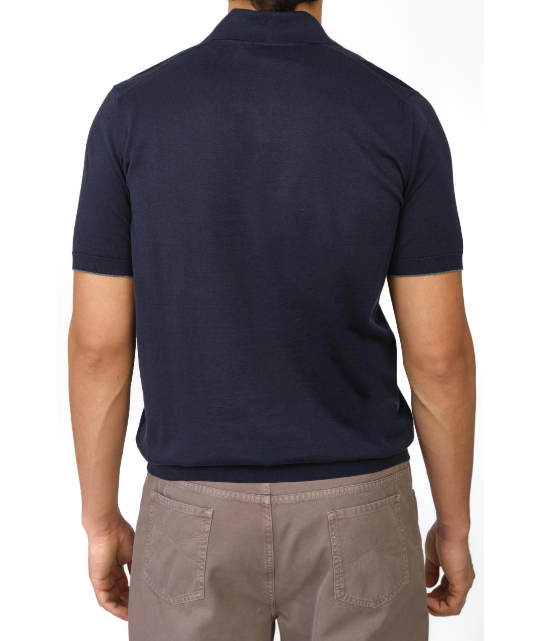 BRUNELLO CUCINELLI Темно-синее хлопковое поло с коротким рукавом, фото 2