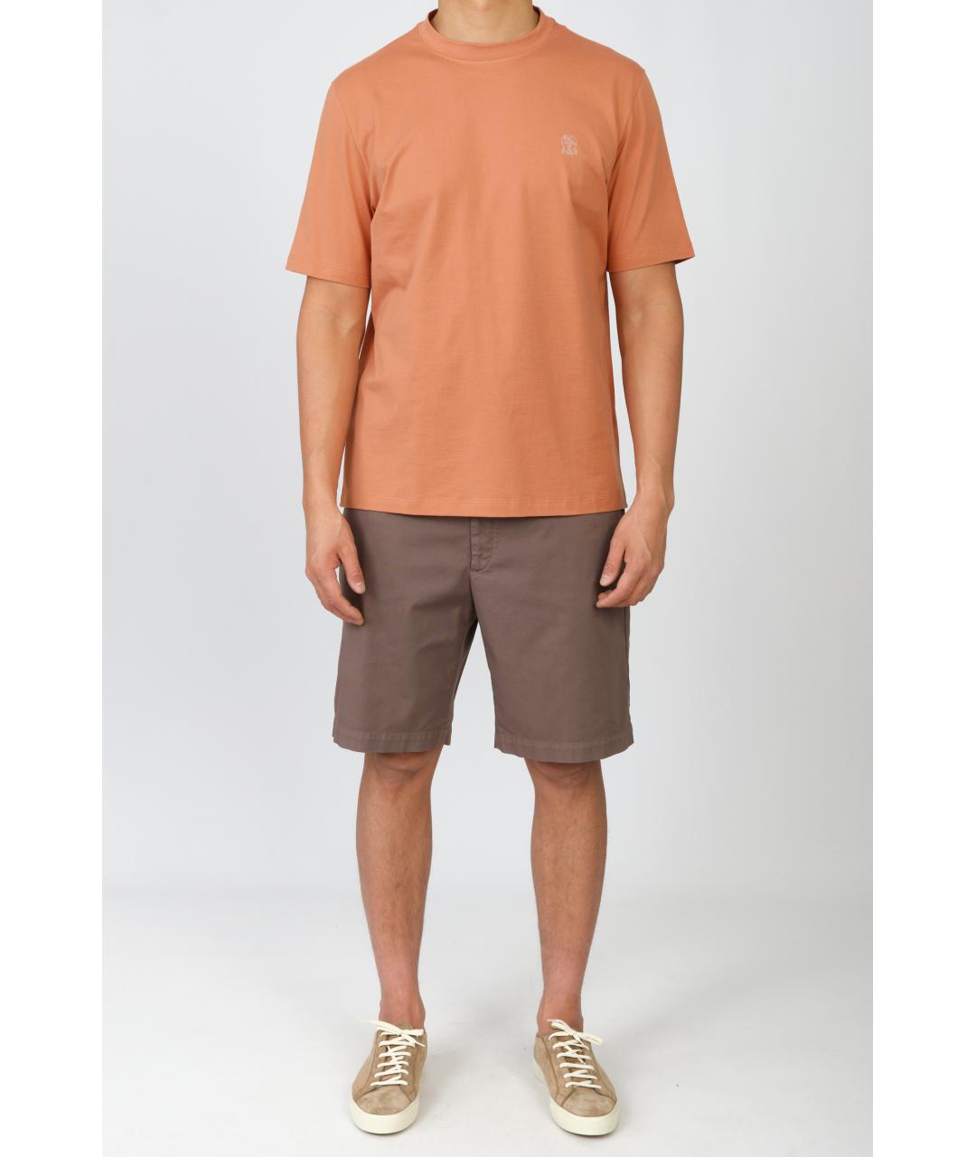 BRUNELLO CUCINELLI Оранжевая хлопковая футболка, фото 2