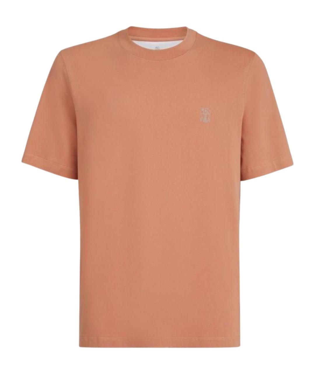 BRUNELLO CUCINELLI Оранжевая хлопковая футболка, фото 1