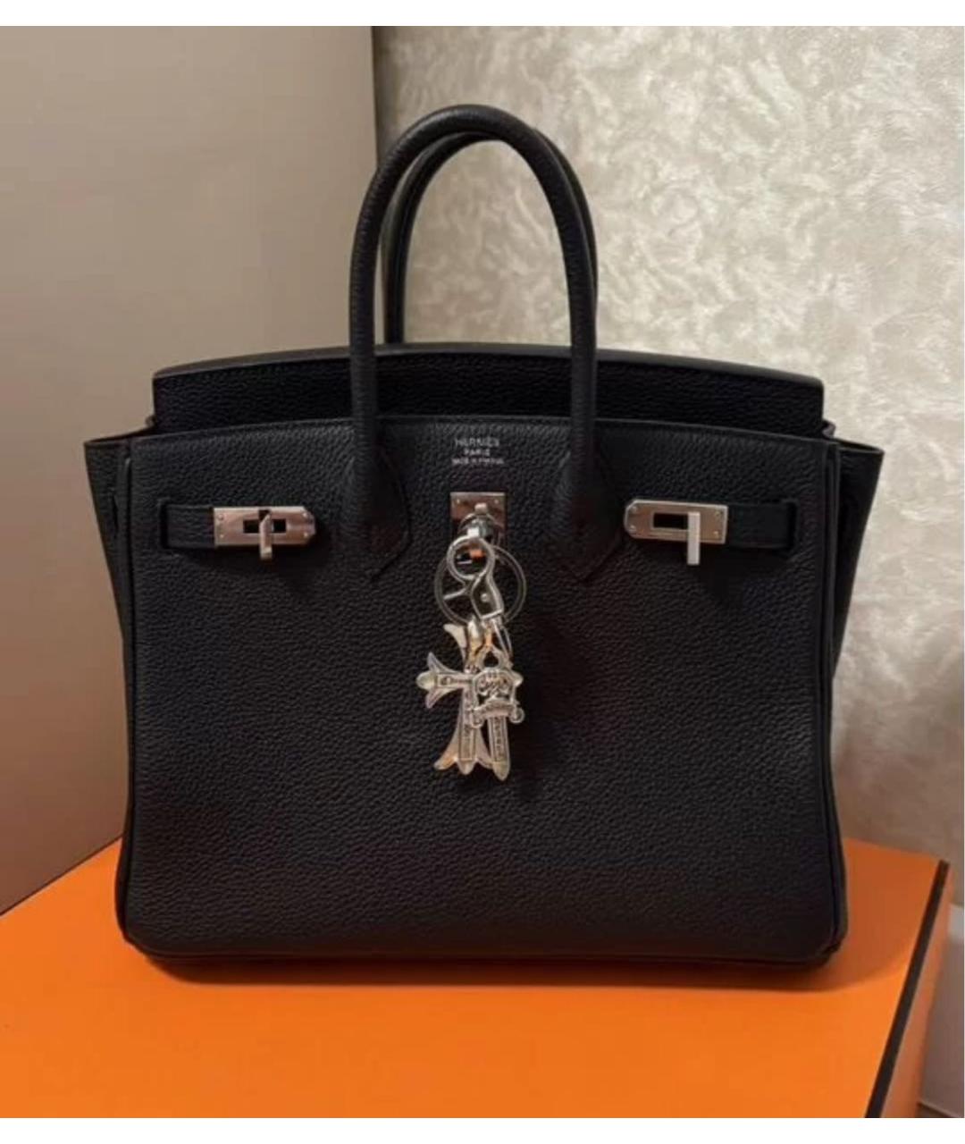 HERMES Черная кожаная сумка с короткими ручками, фото 5