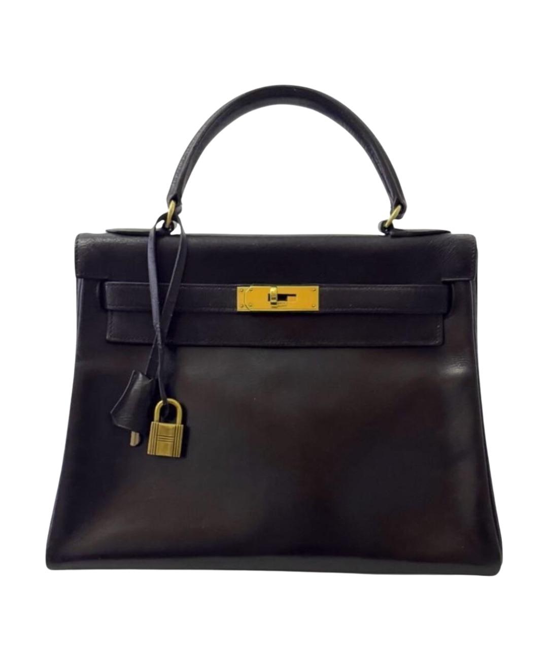 HERMES Черная кожаная сумка с короткими ручками, фото 1