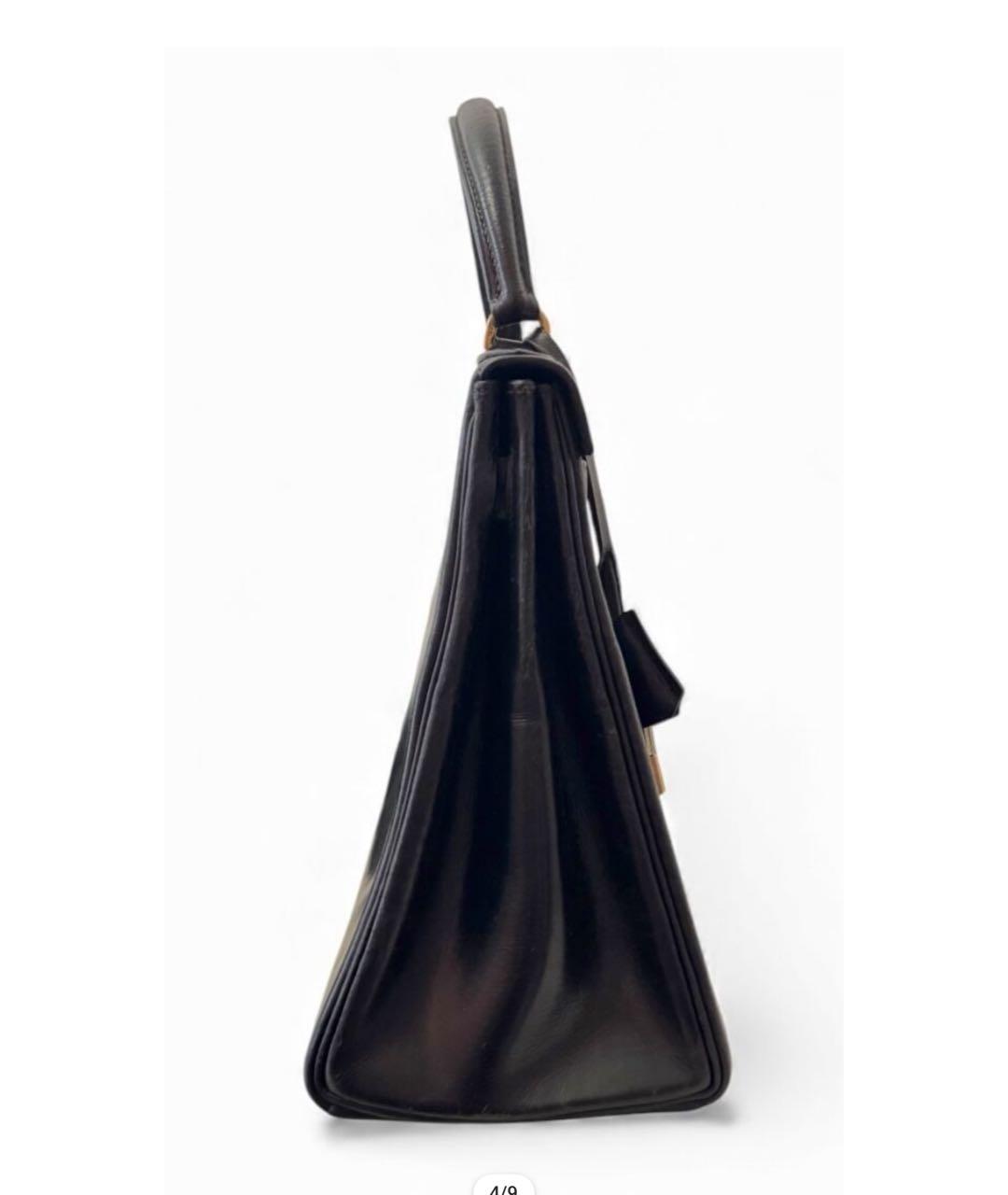 HERMES Черная кожаная сумка с короткими ручками, фото 4