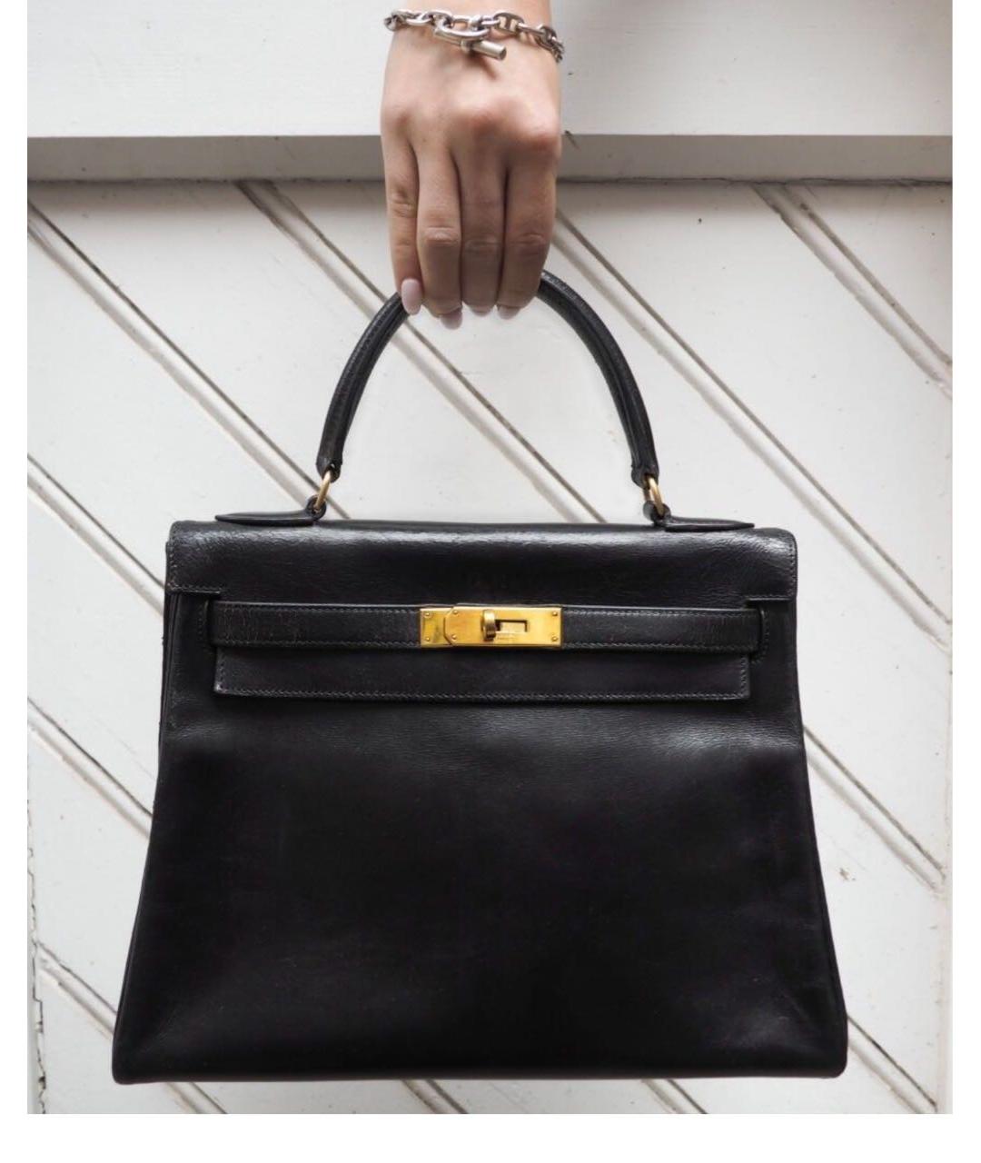 HERMES Черная кожаная сумка с короткими ручками, фото 2