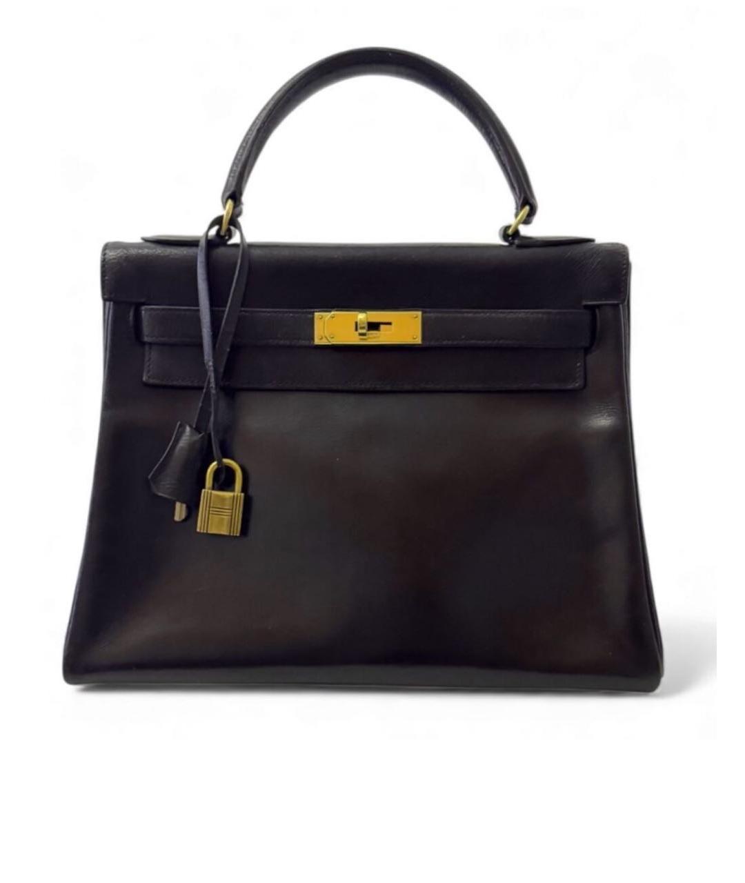 HERMES Черная кожаная сумка с короткими ручками, фото 5