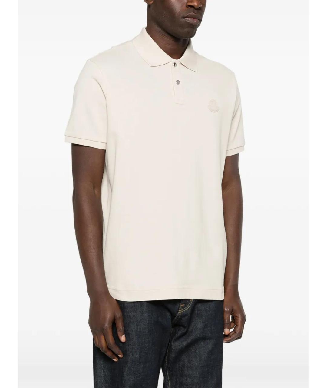MONCLER Бежевое хлопковое поло с коротким рукавом, фото 3
